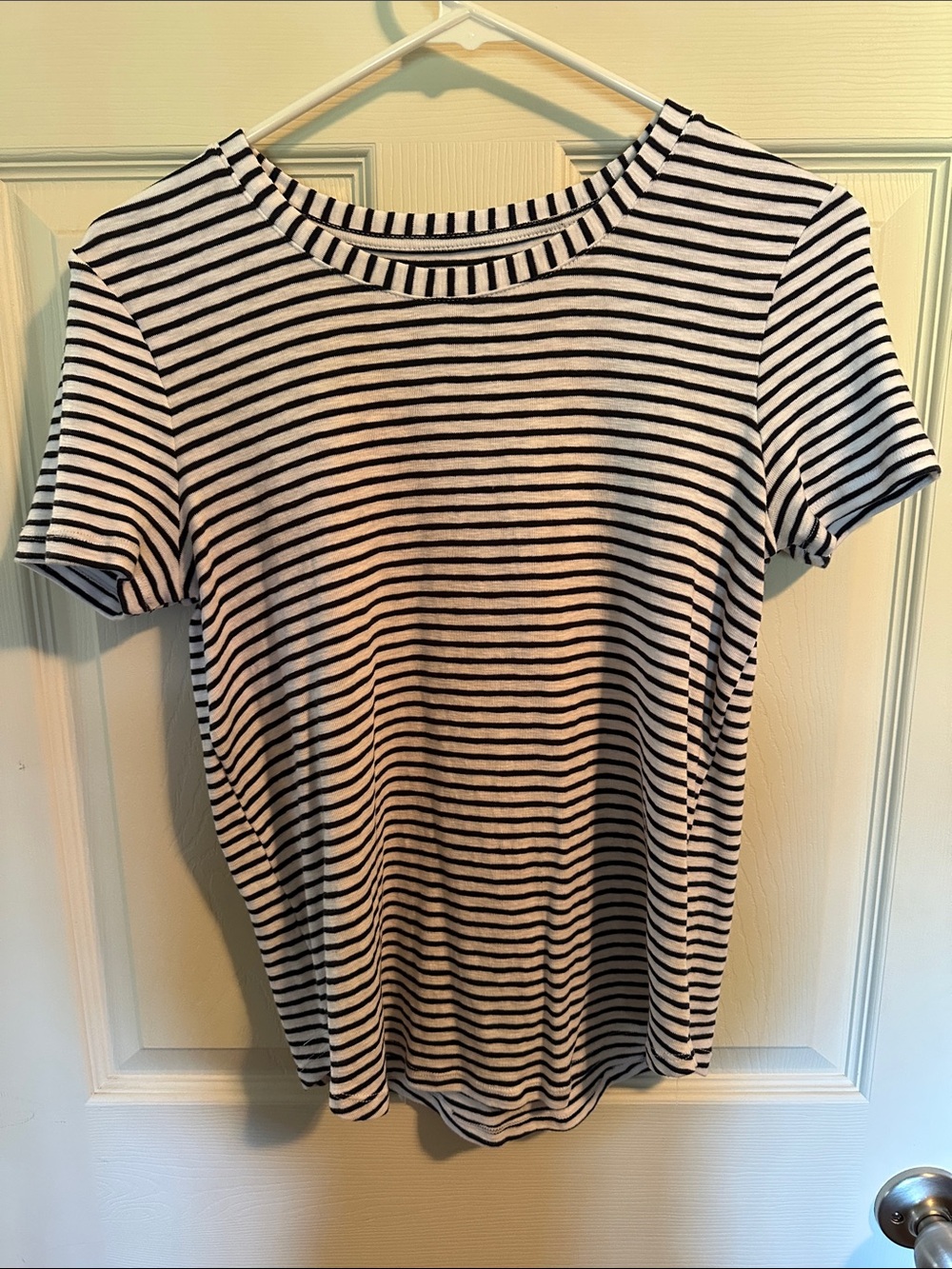 Marled Black and White Striped Short Sleeve Tee